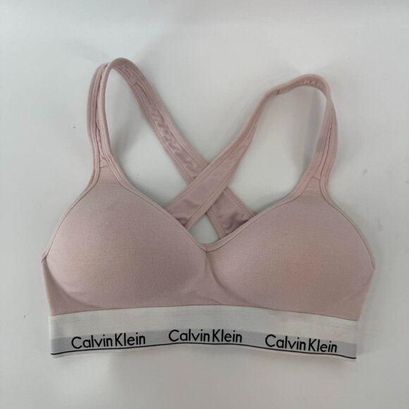 Calvin Klein Light Pink Logo Elastic Cross Back Bralette Sports Bra Size S - Picture 1 of 3